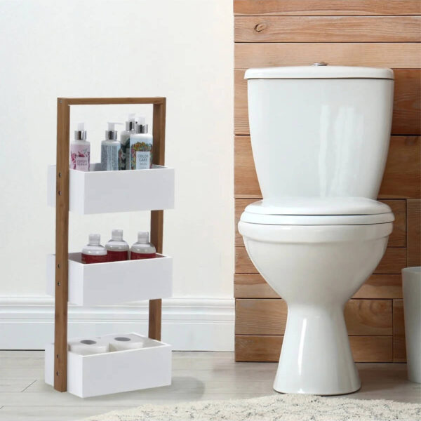 Etagère droite bambou 3 bacs de rangement SDB