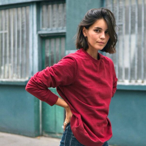 Sweat en coton recyclé rouge grenat