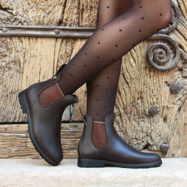 Bottines de pluie marron & bronze