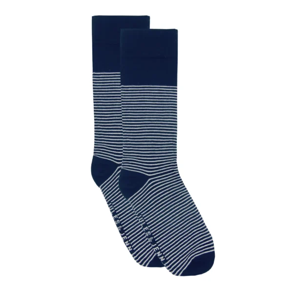 Chaussettes homme rayées coton bleu & gris