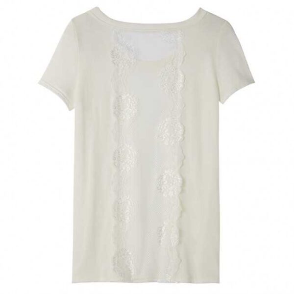 T-shirt Femme Dos En Dentelle – Blanc Cassé