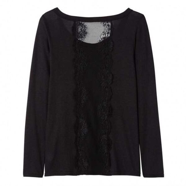 T Shirt Manches Longues Dos En Dentelle Noir Made In France