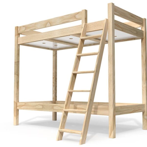 Lit superposé 2 places 90×190 avec échelle inclinée bois ABC