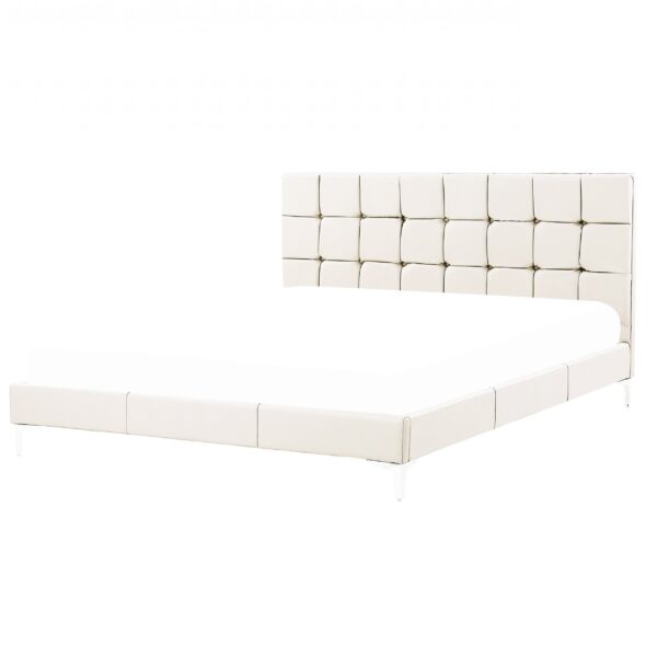 Lit en simili beige 140×190 + sommier à latte