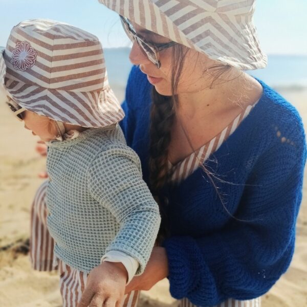 Duo bob femme + enfant rayé cannelle Flowers