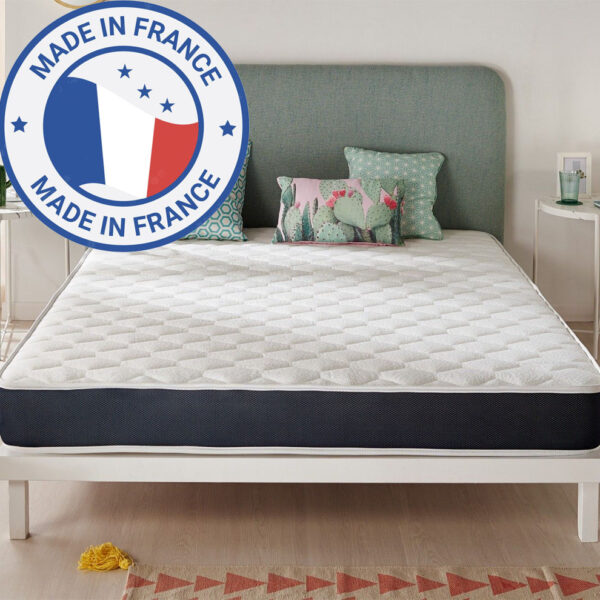 Matelas 140×190 mousse haute densité (50 kg/m³) 22cm d’épaisseur – Fabriqué en France