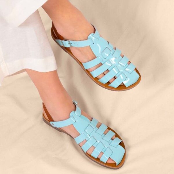 Sandales fermees acidule cuir tannage vegetal bleu pastel femme