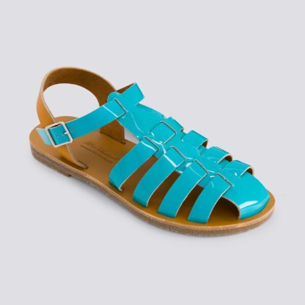 Sandales fermees acidule cuir tannage vegetal turquoise femme