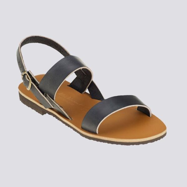 Sandales double bride alexia cuir tannage vegetal noir femme
