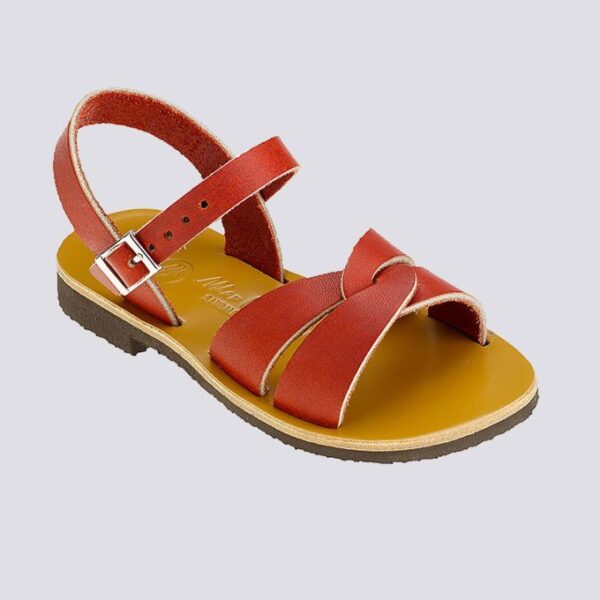 Sandales brides croisees anna cuir tannage vegetal rouge enfant