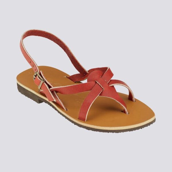 Sandales brides croisees bahia cuir tannage vegetal rouge femme