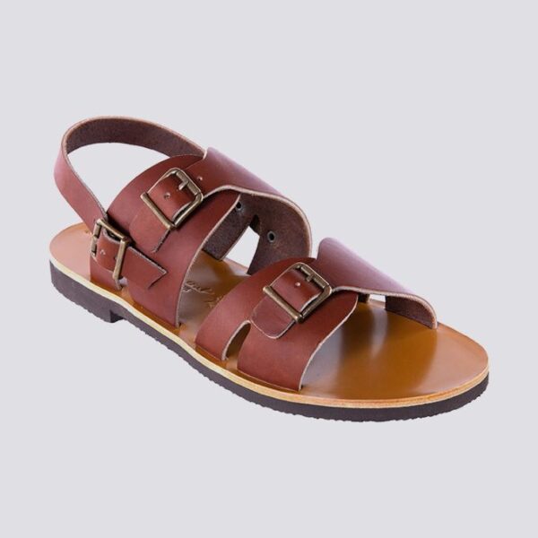 Sandales double bride baroud cuir tannage vegetal marron homme