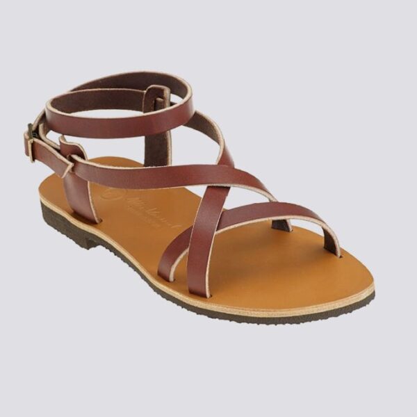 Spartiates delphe cuir tannage vegetal marron femme