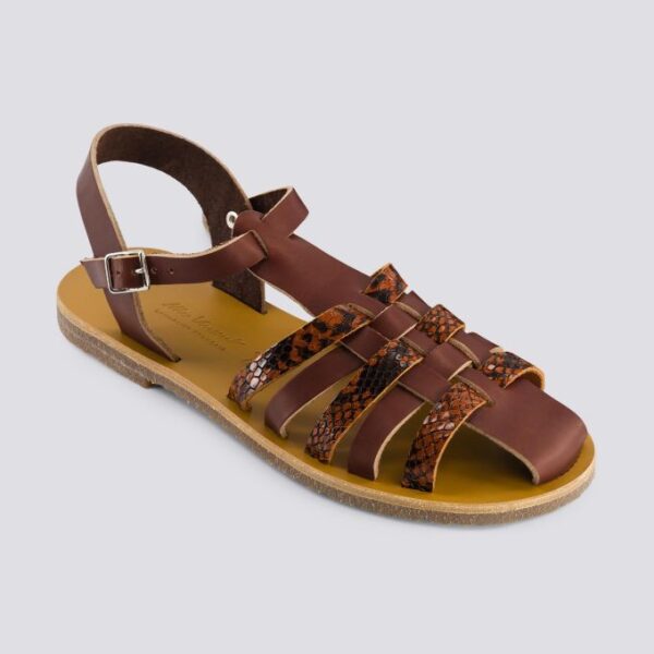 Sandales fermees diane cuir tannage vegetal python marron femme