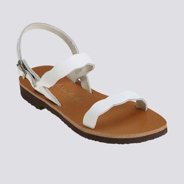 Sandales double bride divine cuir tannage vegetal blanc femme