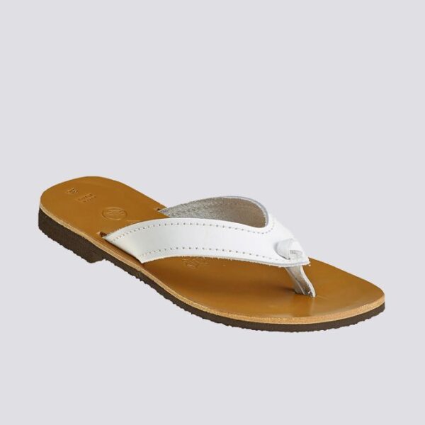 Tongs dune cuir tannage vegetal blanc femme