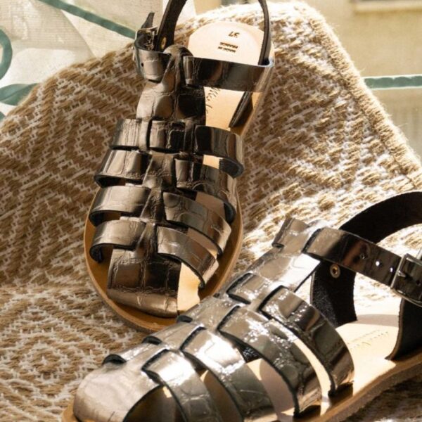 Sandales fermees helene croco cuir tannage vegetal metal femme