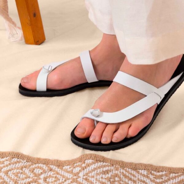 Tongs lamia cuir tannage vegetal blanc femme