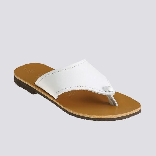 Tongs maude cuir tannage vegetal blanc femme