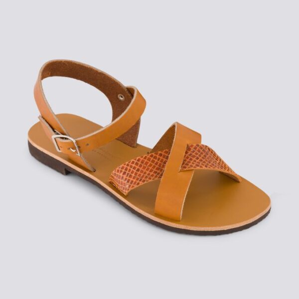 Sandales brides croisees oceane cuir tannage vegetal naturel python femme