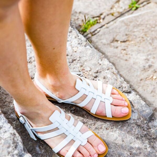 Tropezienne pampelone cuir tannage vegetal blanc femme