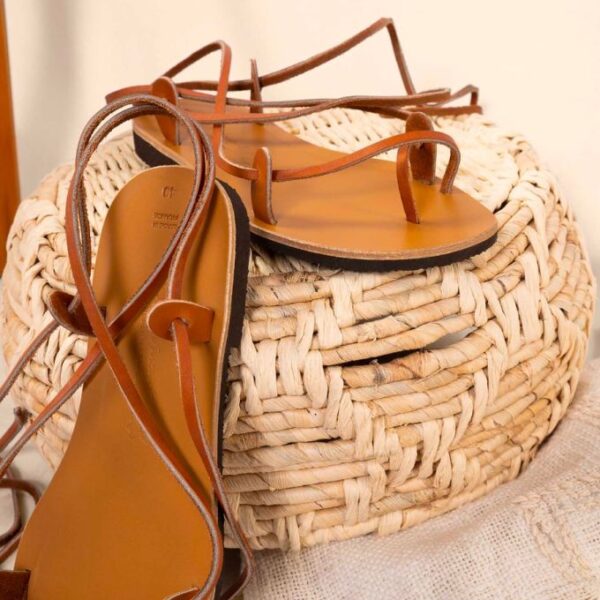 Spartiates cuir tannage vegetal naturel femme