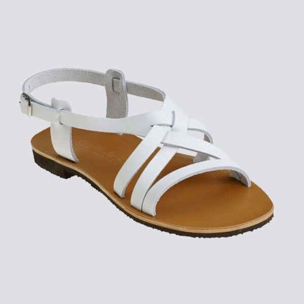 Sandales brides croisees vero cuir tannage vegetal blanc  femme