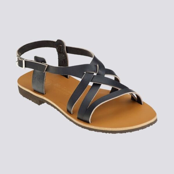 Sandales brides croisees vero cuir tannage vegetal noir femme