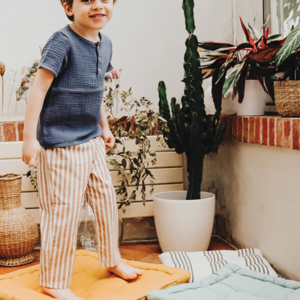 Pantalon bébé et enfant rayé cannelle