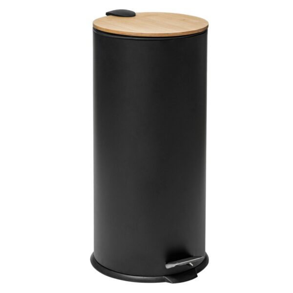Poubelle en métal noir mat et bambou 30L