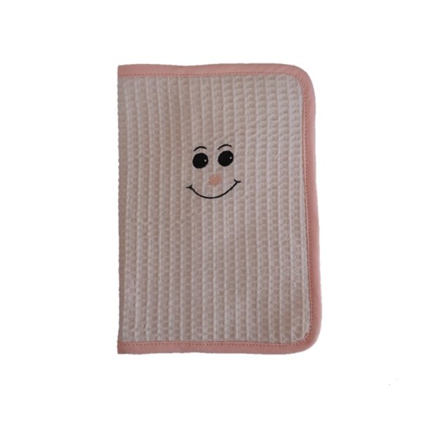 Protège carnet de santé en nid d’abeille naturel broderie visage