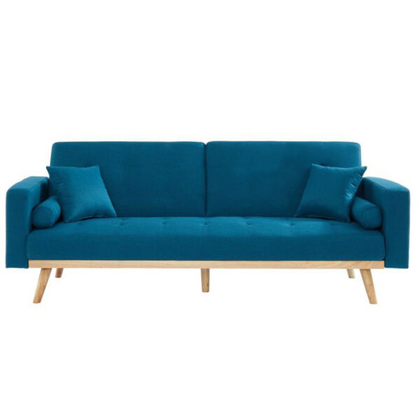 Canapé convertible 3 places en tissus bleu foncé pied bois
