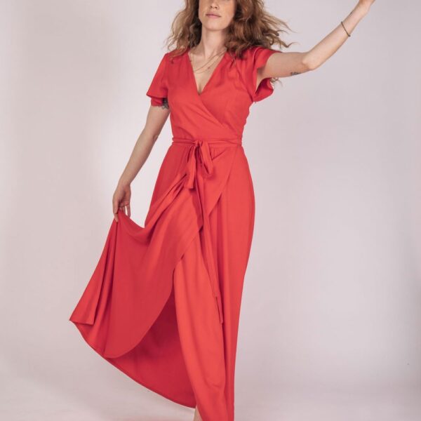 Robe de noël zermonie 100% ecovero rouge