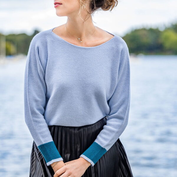 Pull laine et cachemire ciel pâle / vert pin