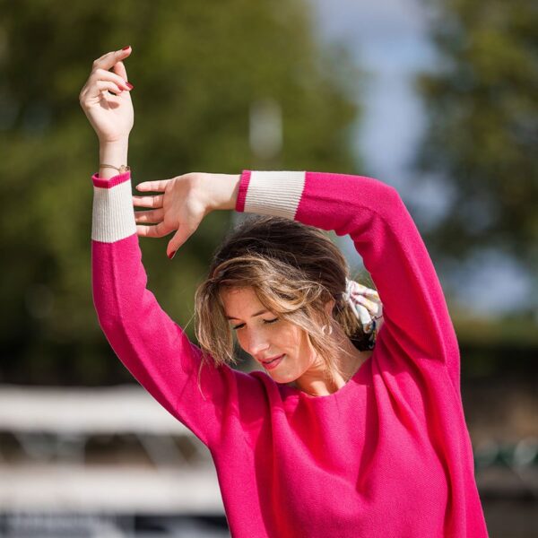 Pull rose laine et cachemire cherry / crème