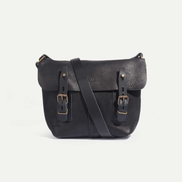 Sac besace Louis – Charbon Noir / Cuir Waxé