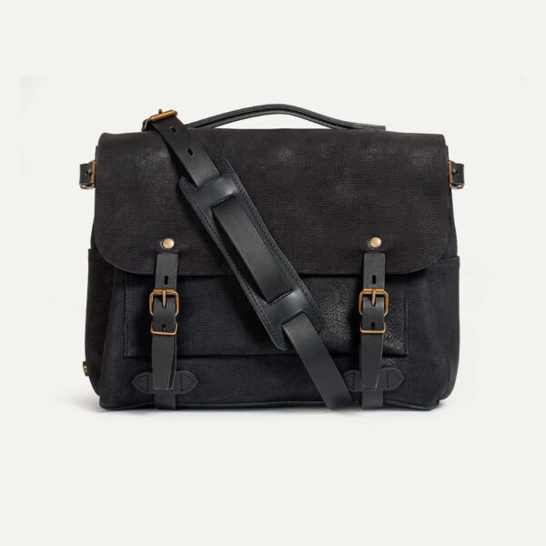 Sac Postier Eclair M – Charbon Noir / Cuir Waxé