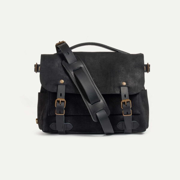 Sac Postier Eclair S – Charbon Noir / Cuir Waxé