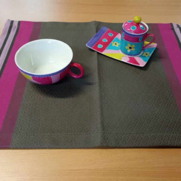 Set de table en tissu gris et fuchsia PUIVERT