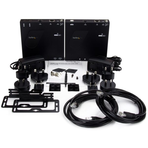 Kit de distribution HDMI et USB sur IP Gigabit LAN Ethernet – Extendeur HDMI avec support pour mur vidéo – 1080p – Rallonge vidéo/audio/USB