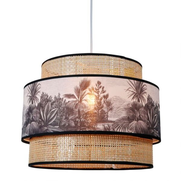 Suspension gigogne 2 abats jour rotin et tissu noir