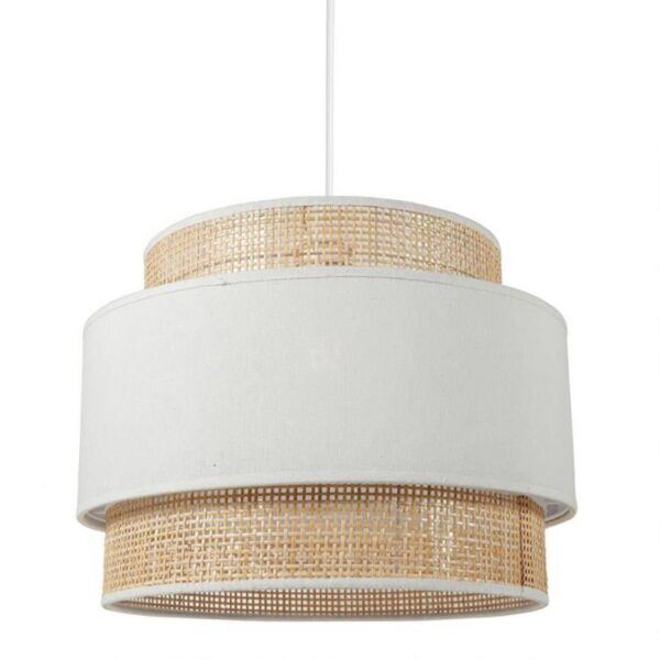 Suspension ronde rotin et tissu blanche
