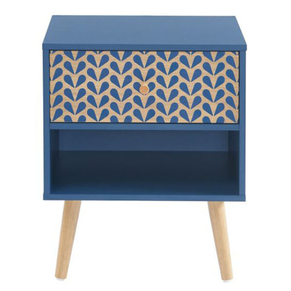 Table de chevet bleu pétrole et bois 1 tiroir