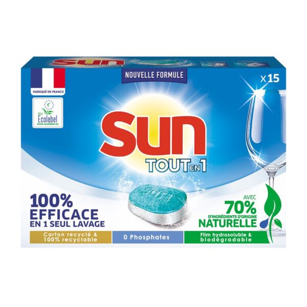 SUN Tablettes lave-vaisselle tout en 1 Ecolabel 15 pastilles