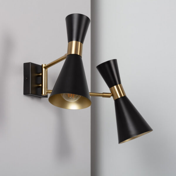 Applique murale double en métal noir et dorée H32